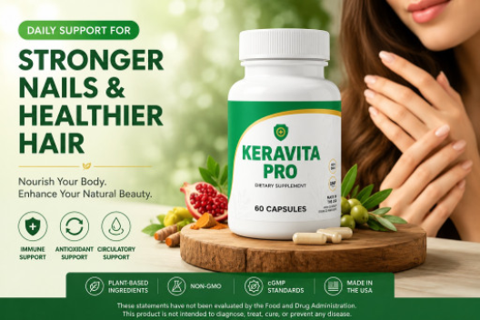 Bottle of Keravita Pro capsules for nail and hair support